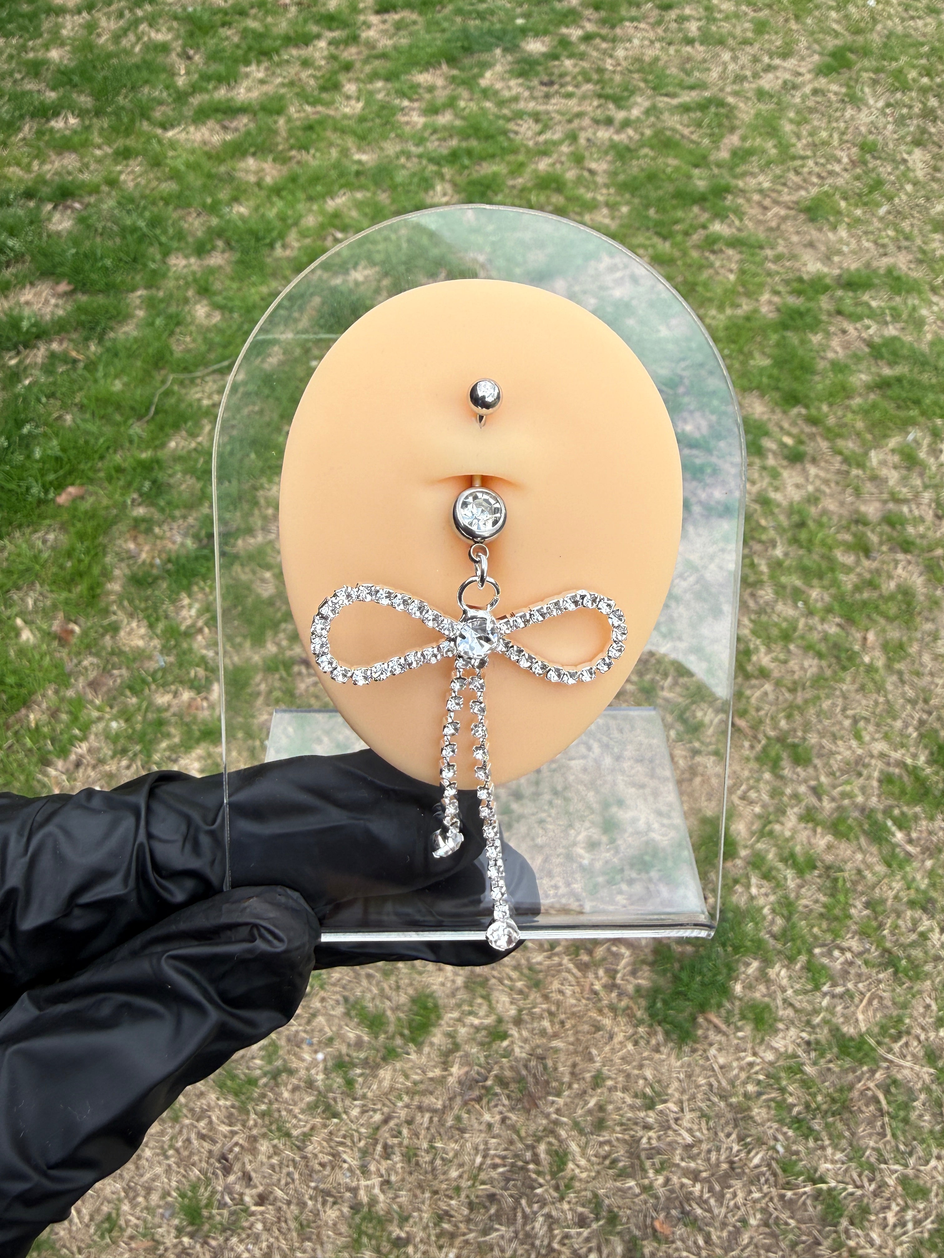 Crystal  Bow Tassel Belly Ring